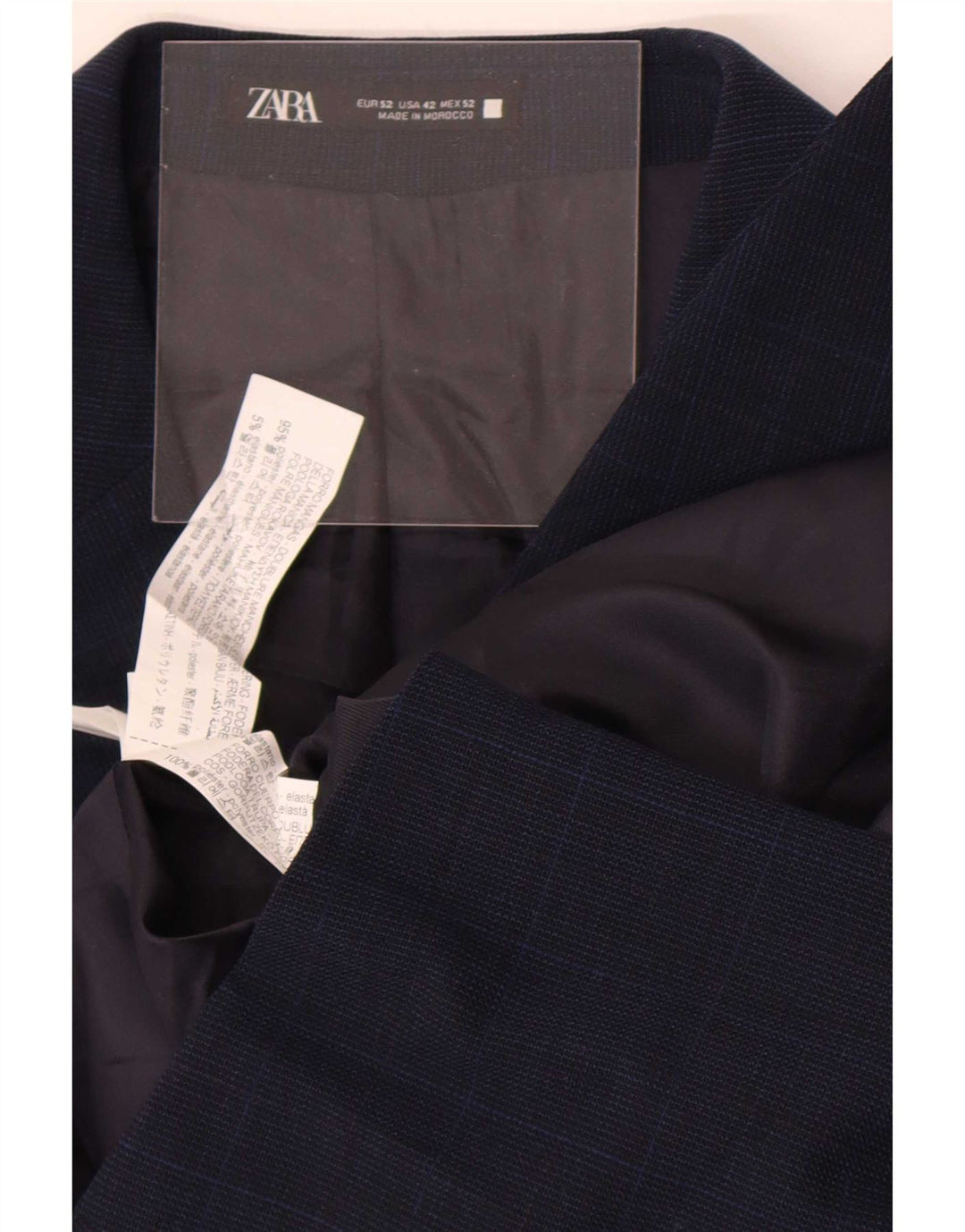 Zara Veste Blazer 2 Boutons Homme EU 52 Grand Bleu Marine à Carreaux Polyester