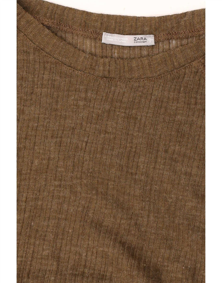 Zara Femme Top Manches Longues UK 14 Kaki Moyen