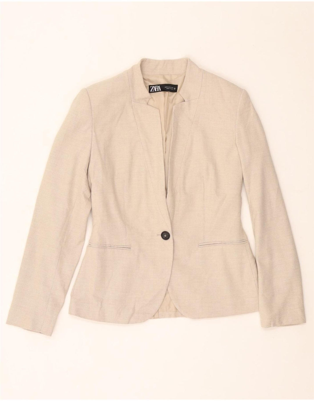 ZARA Veste Blazer 1 Bouton Femme EU 36 XS Beige Polyester
