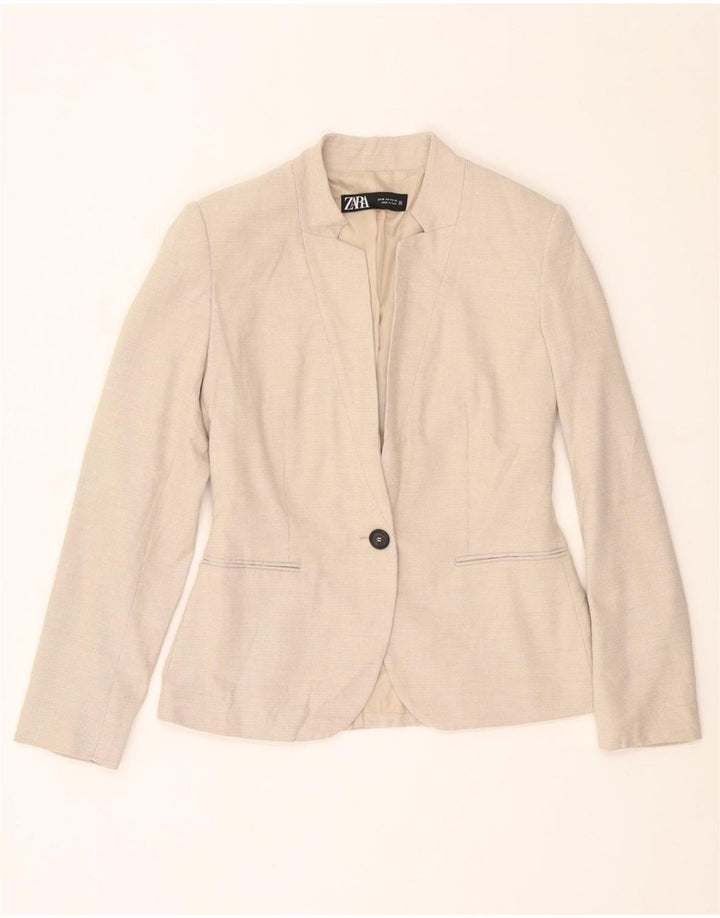 ZARA Veste Blazer 1 Bouton Femme EU 36 XS Beige Polyester