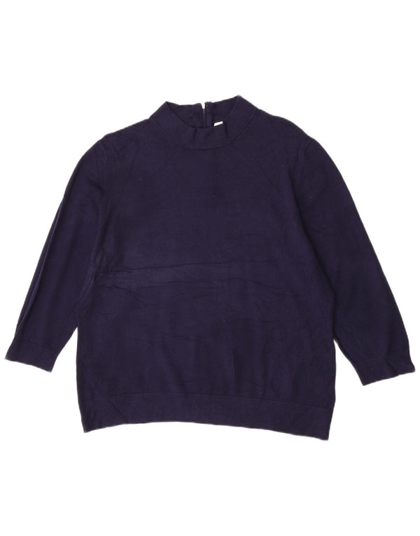 John Lewis Womens 3/4 Sleeve Crew Neck Jumper Sweater UK 18 XL Navy Blue