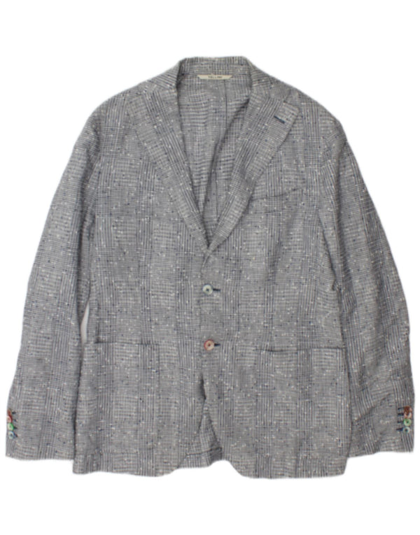 Tellini Mens 2 Button Blazer Jacket IT 50 Large Grey Check Linen