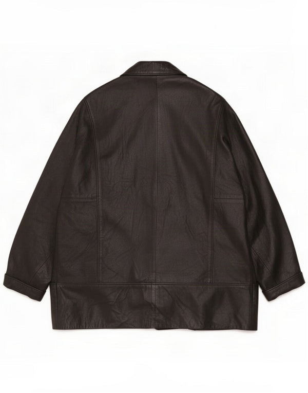 Vintage Veste en cuir surdimensionnée à double boutonnage pour femme IT 48 XL Noir