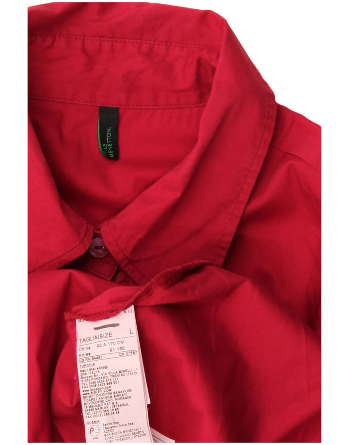 BENETTON Chemisier Femme UK 16 Large Rouge Coton