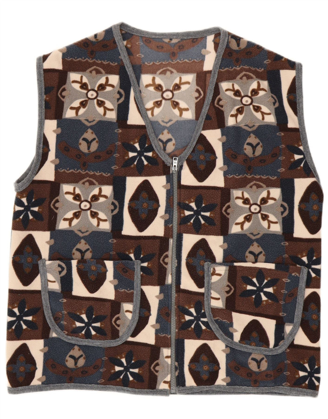 vintage Mens Fleece Gilet UK 40 Grand Patchwork Multicolore