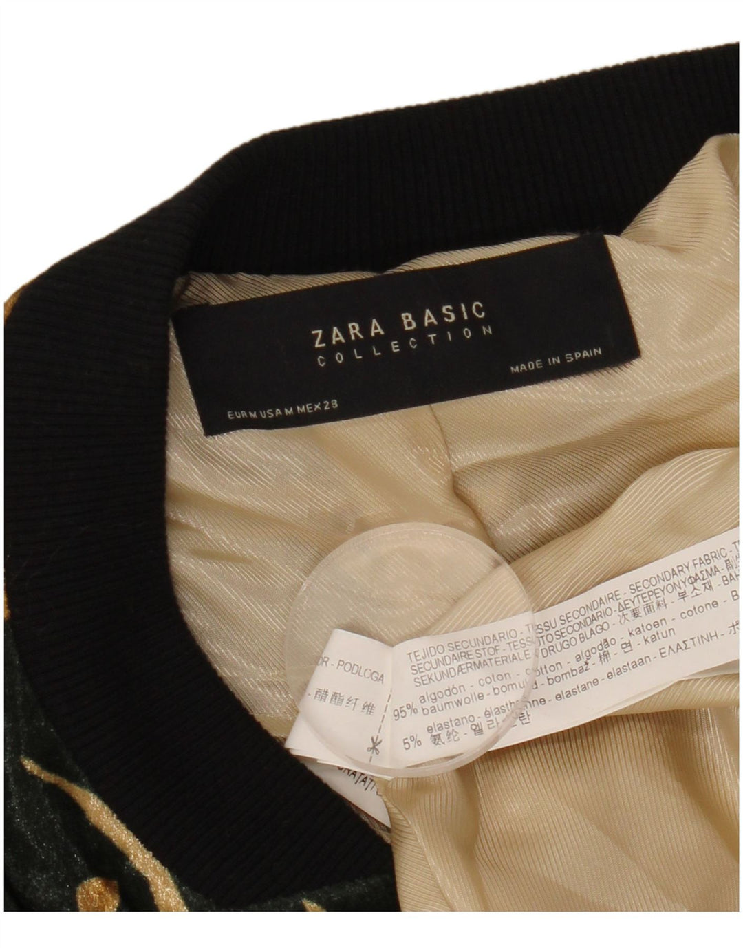 ZARA Veste Bomber Femme UK 14 Coton Floral Vert Moyen