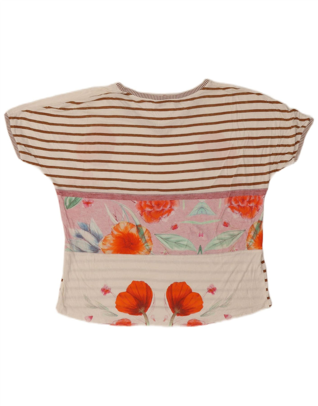 Desigual T-Shirt Femme Top UK 16 Large Blanc Cassé Floral