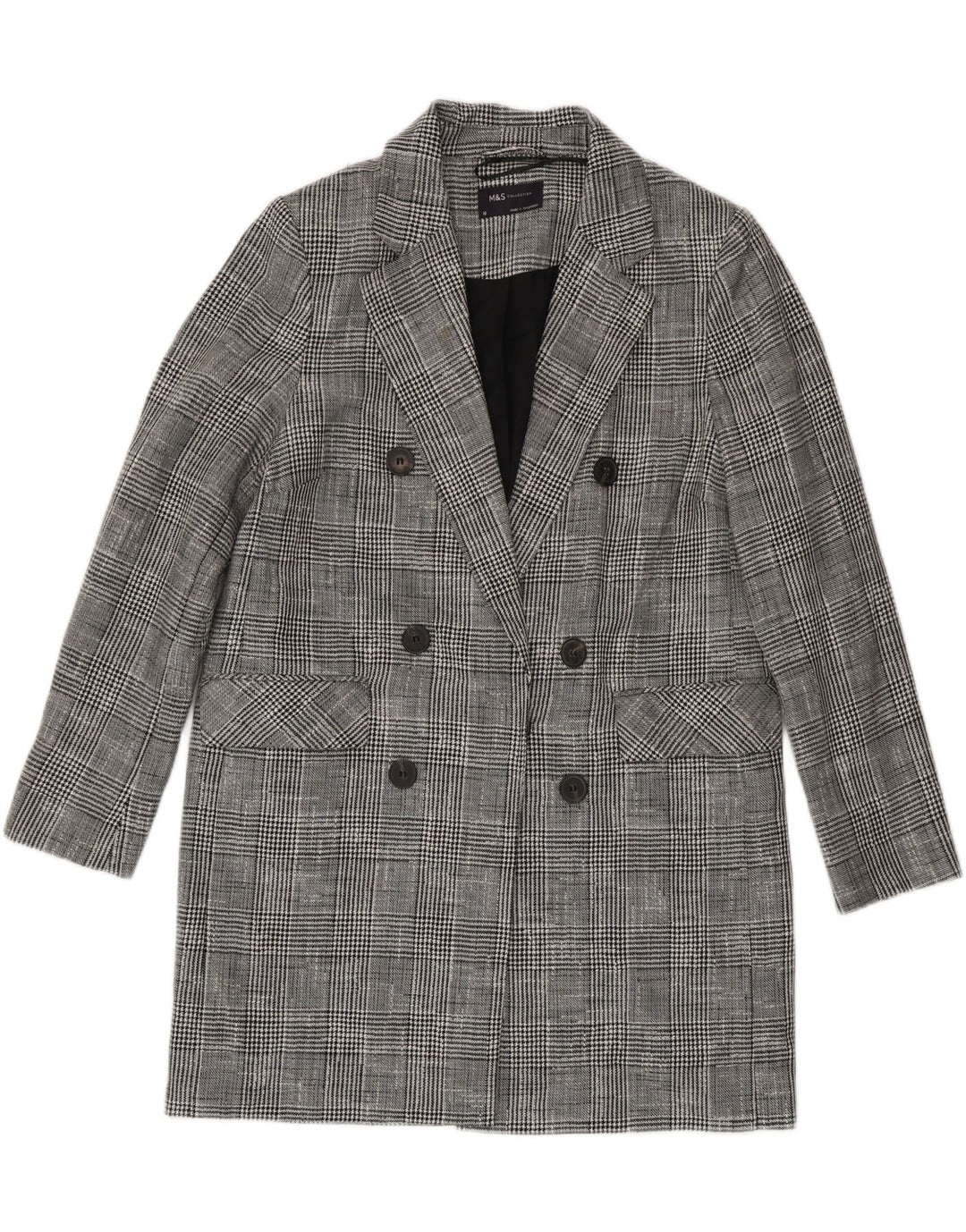 Marks & Spencer Manteau croisé pour femme UK 10 petit carreaux gris