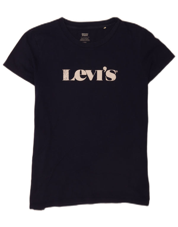 Levi's T-Shirt Graphique Femme UK 10 Small Bleu Marine Coton