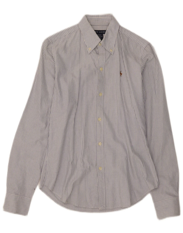 Ralph Lauren Chemise slim fit pour femme US 4 en coton à fines rayures bleues