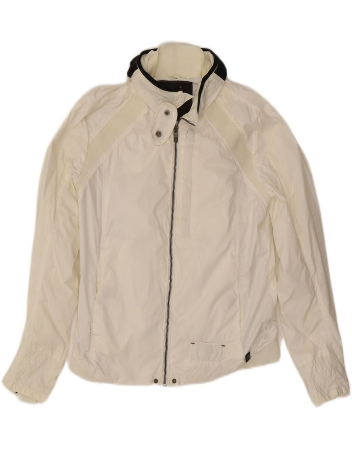 G-STAR Veste de pluie à capuche pour femme UK 14 Large Blanc Polyamide