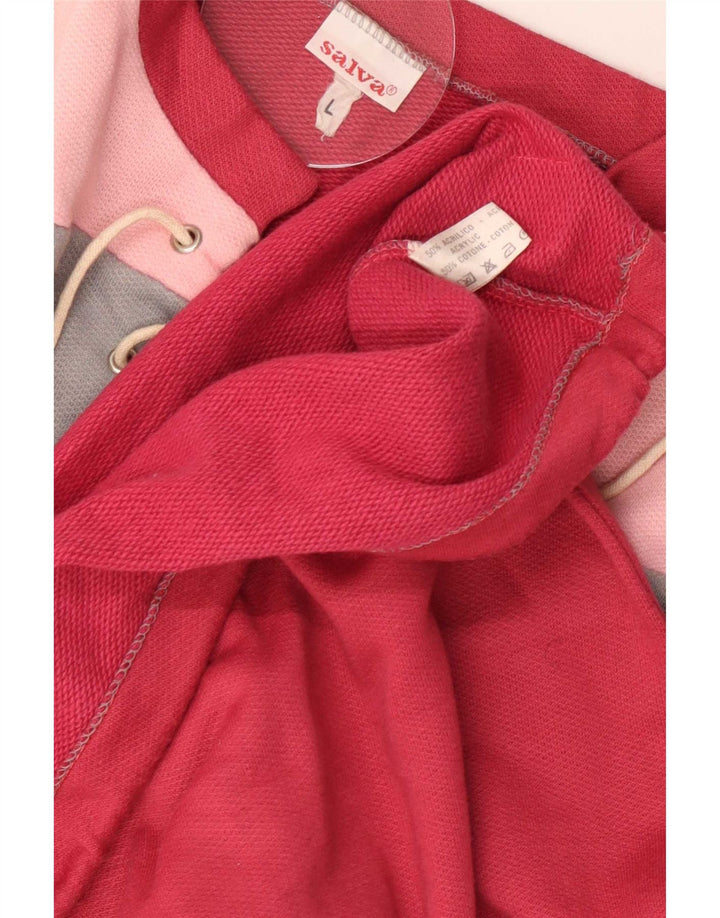 vintage Femme Sweat-shirt surdimensionné Jumper UK 16 Grand Colorblock Rouge