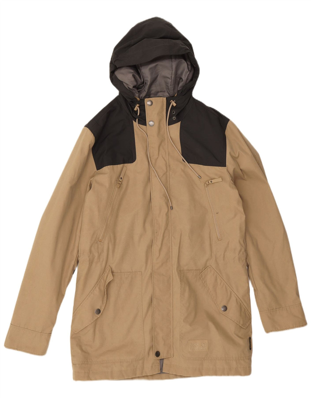 Jack Wolfskin Parka à capuche pour homme UK 36/38 Beige moyen Colourblock