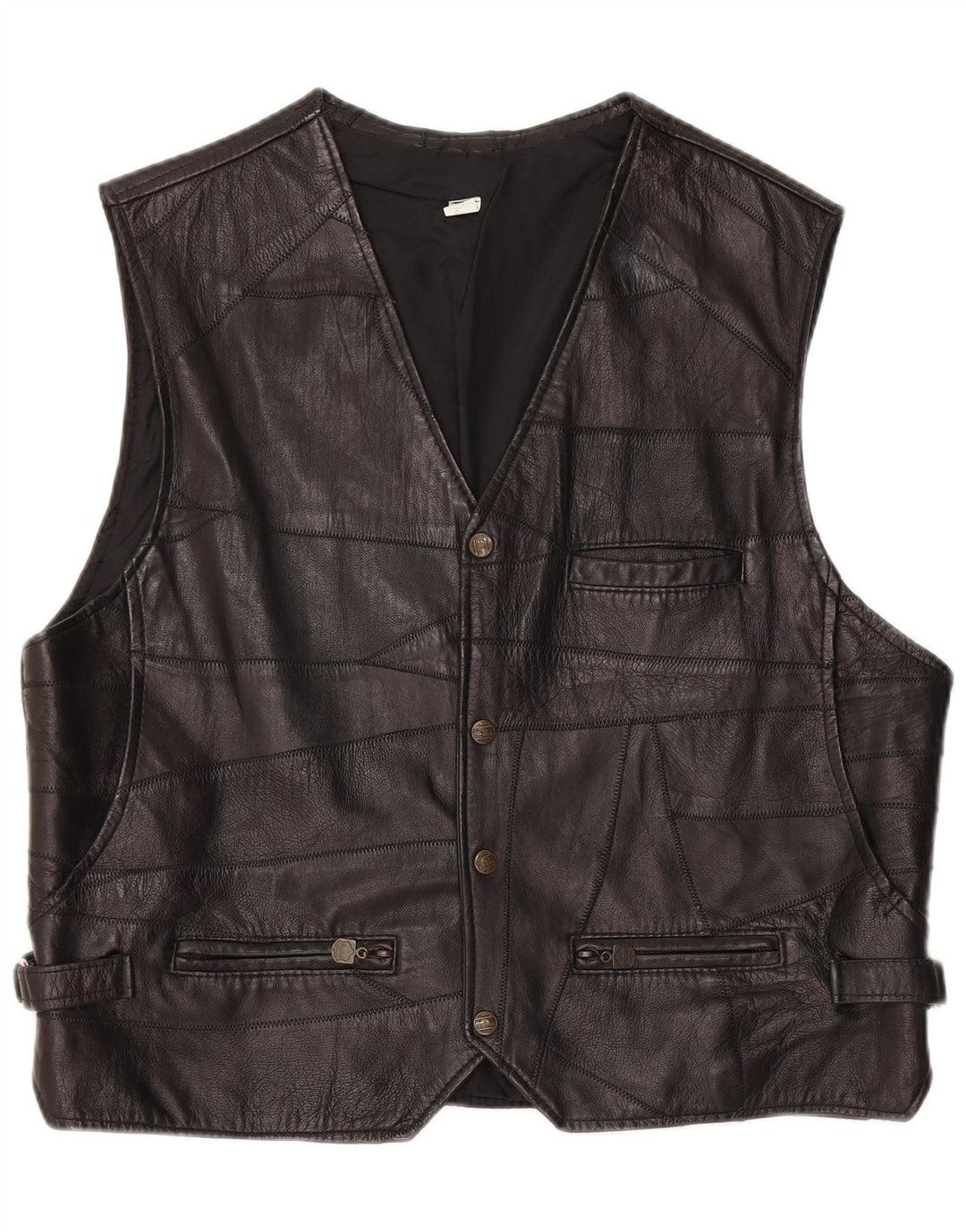 VINTAGE Gilet en Cuir Homme XL Noir