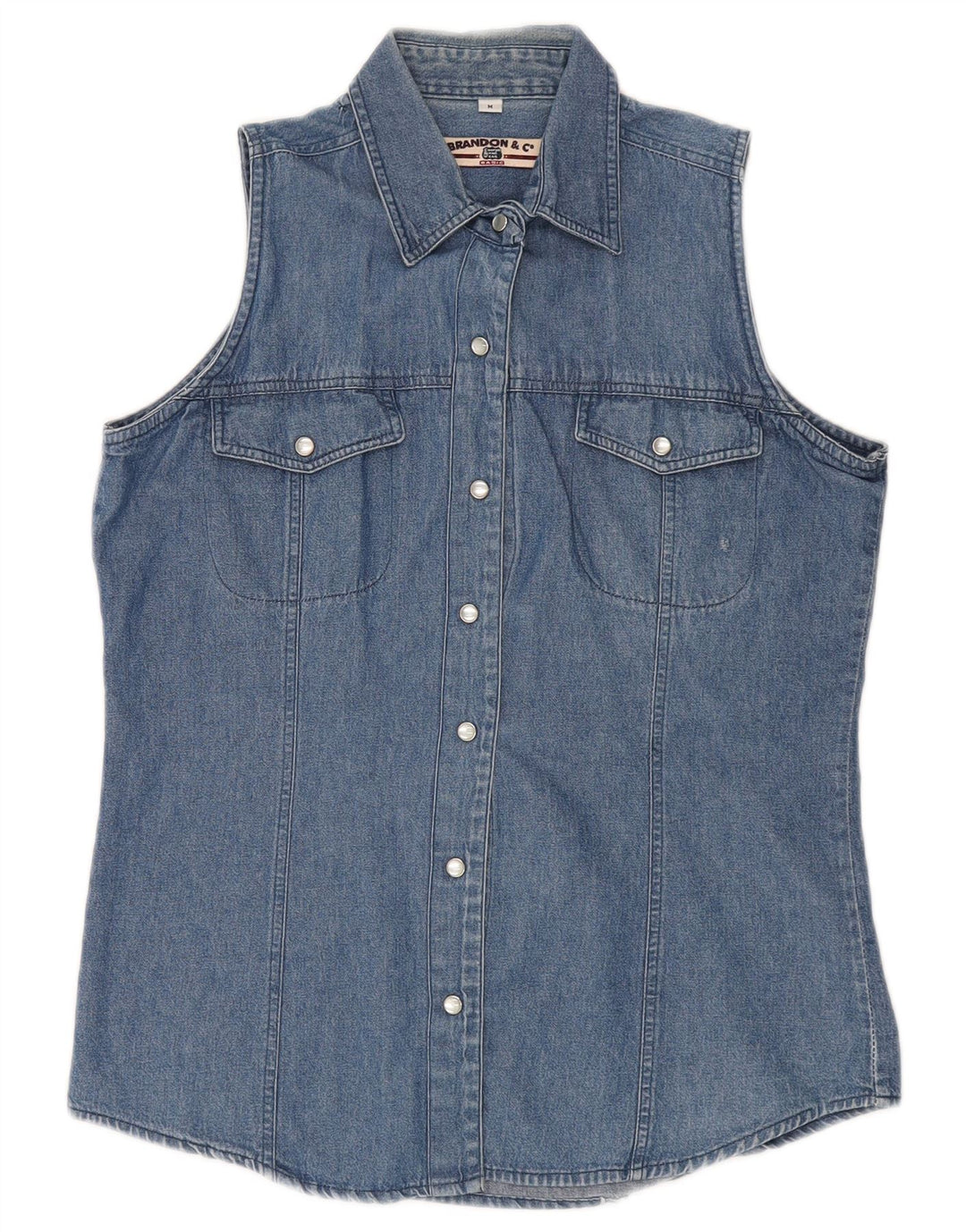 Brandon & C Chemise en jean sans manches pour femme UK 14 Bleu moyen