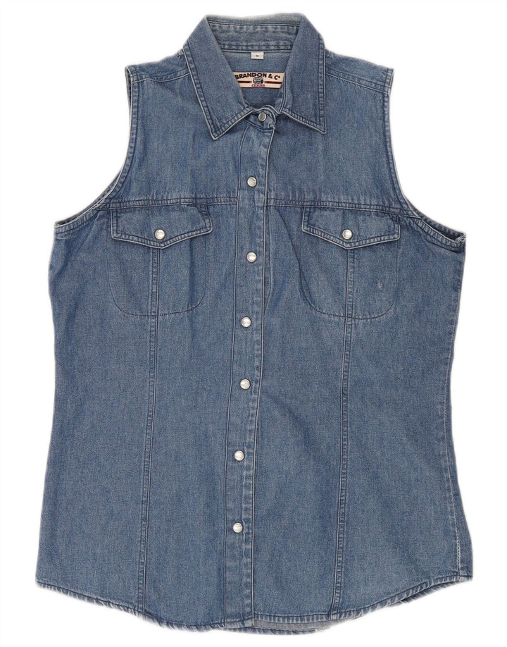 Brandon & C Chemise en jean sans manches pour femme UK 14 Bleu moyen