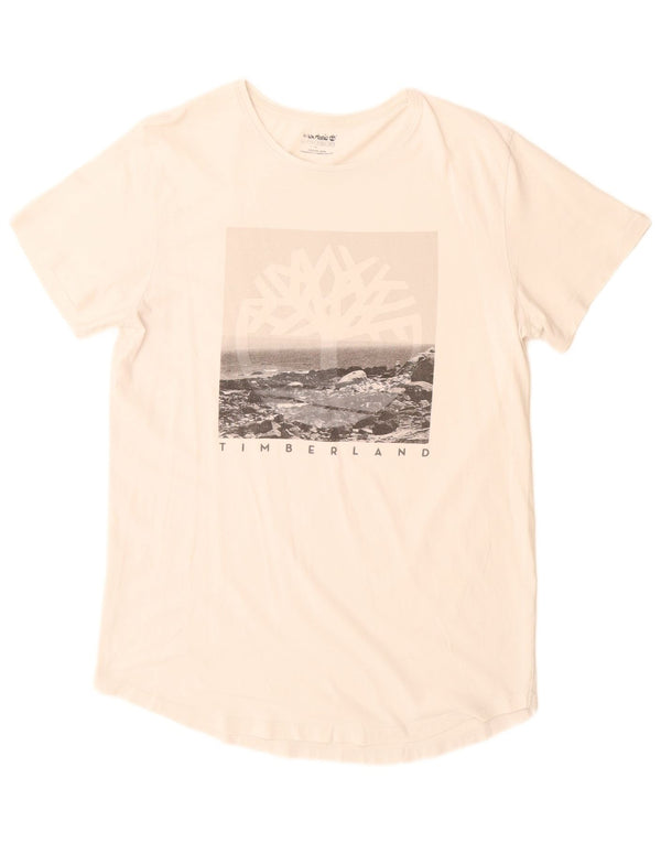 Timberland T-Shirt Graphique Homme Blanc Moyen Coton