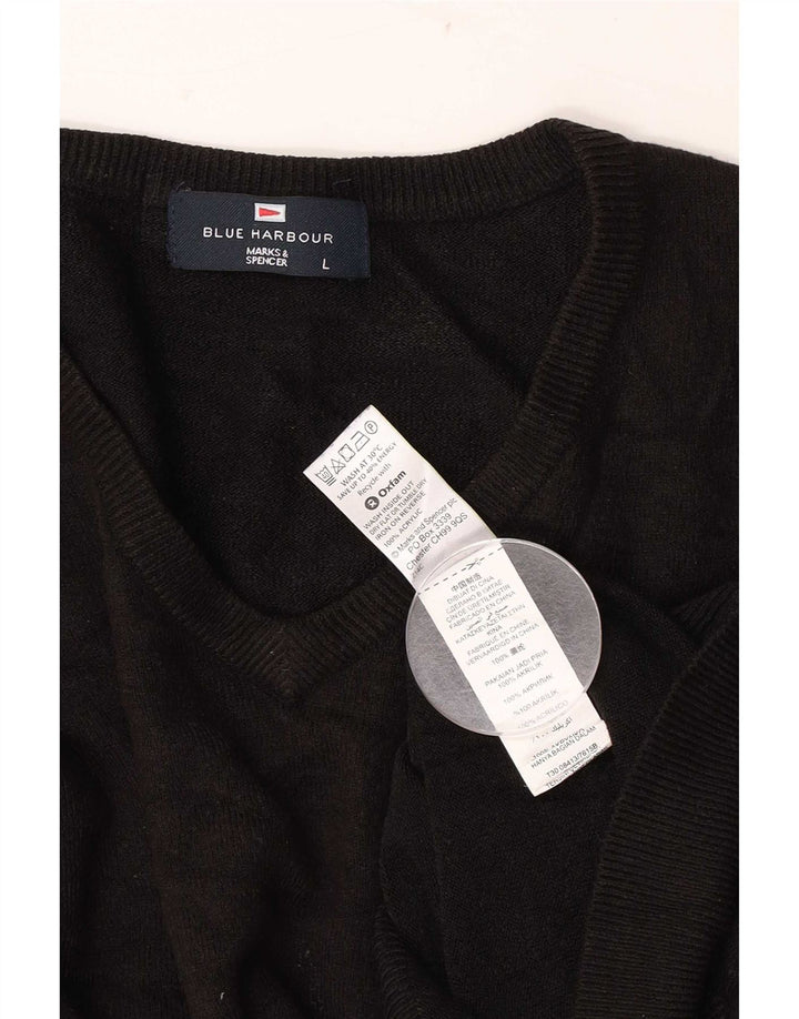 Marks & Spencer Pull à col en V Blue Harbour pour hommes, grand, en acrylique noir