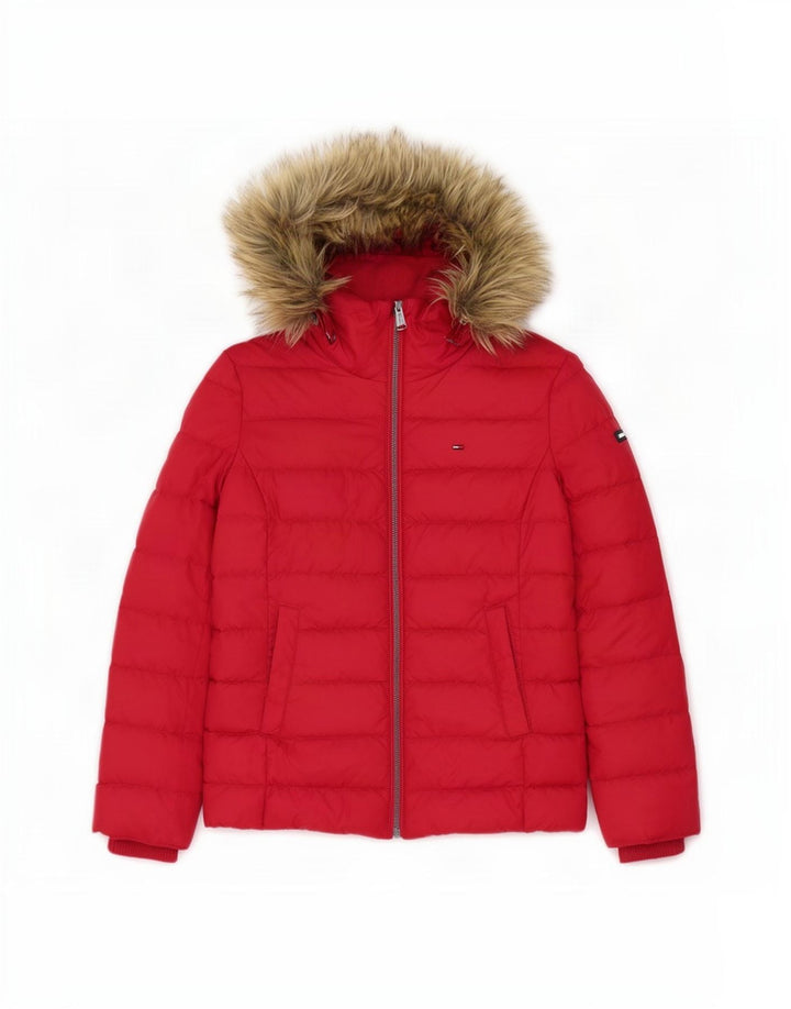 Tommy Hilfiger Veste matelassée à capuche pour femme UK 10 Small Rouge Polyester