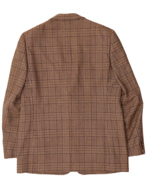 vintage Homme 2 Bouton Blazer Veste UK 42 XL Marron Check Laine