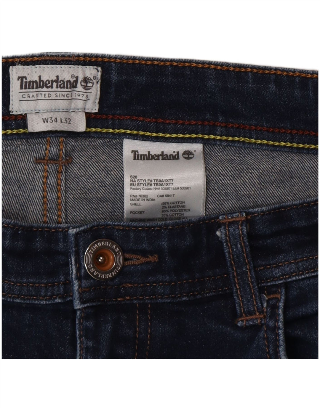 Timberland Jean Slim Homme W34 L32 Bleu Coton