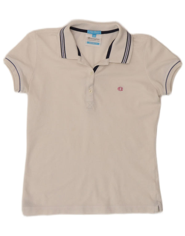 Champion Womens Heritage Fit Polo Shirt UK 10 Small White Striped