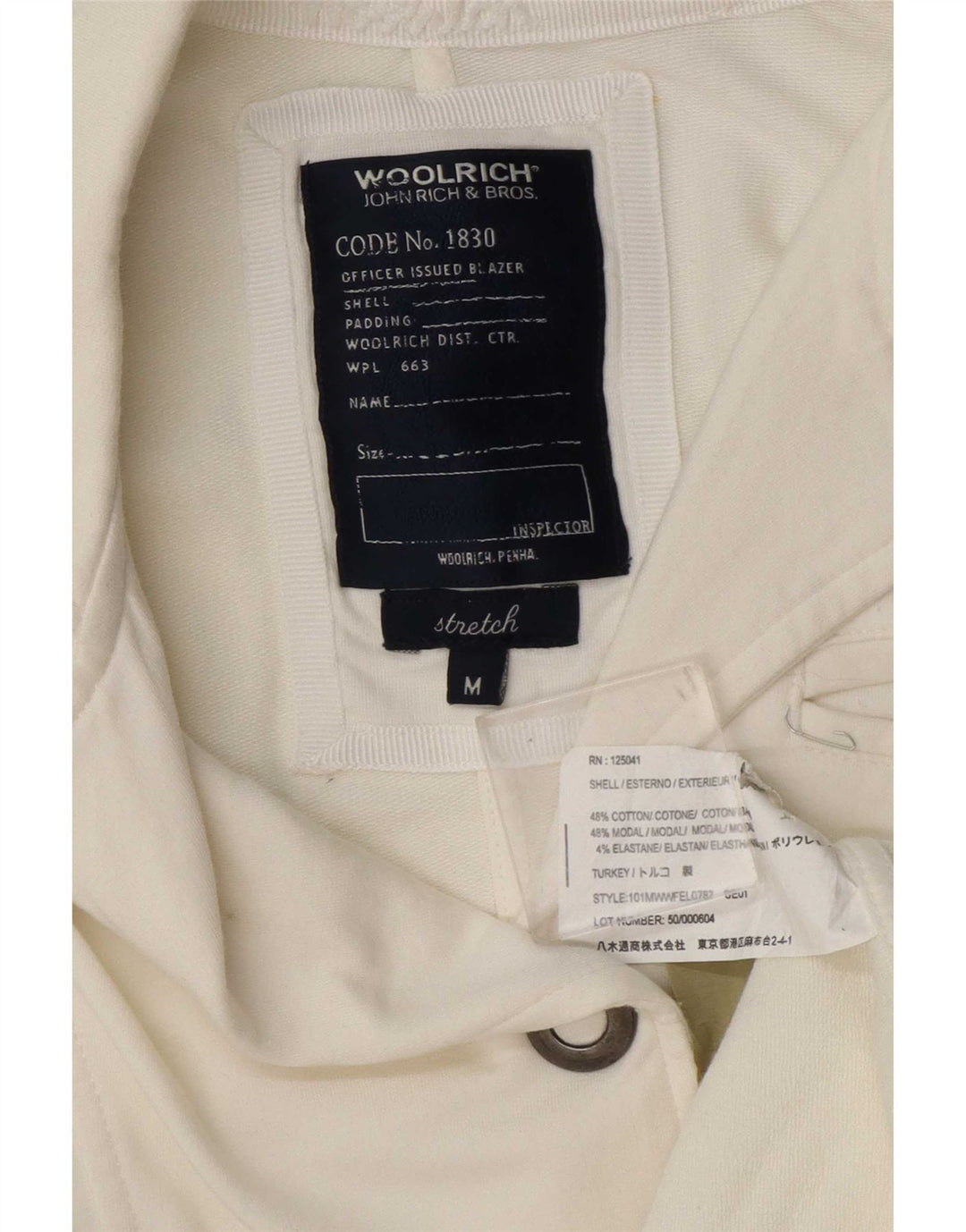Woolrich Veste Blazer 3 Boutons Femme UK 12 Moyen Blanc Cassé Coton