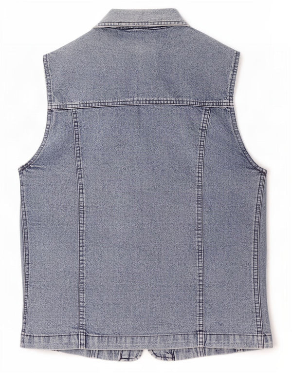 Chemise en denim sans manches femme vintage UK 14 Bleu moyen