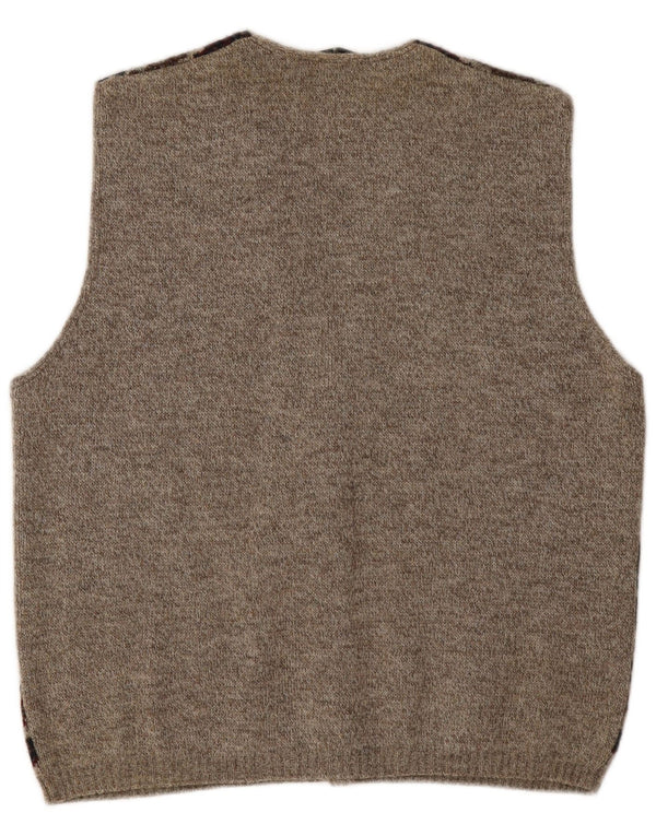 vintage Mens Cardigan sans manches Pull IT 54 XL Gris Fair Isle Mohair