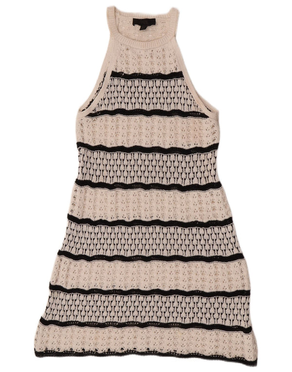 Zara Womens See Through Crochet Jumper Dress UK 14 Large White Striped