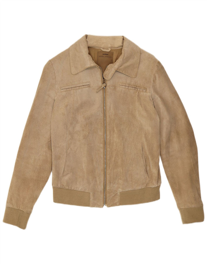 Conbipel Veste Bomber Daim Femme IT 46 Grand Cuir Beige