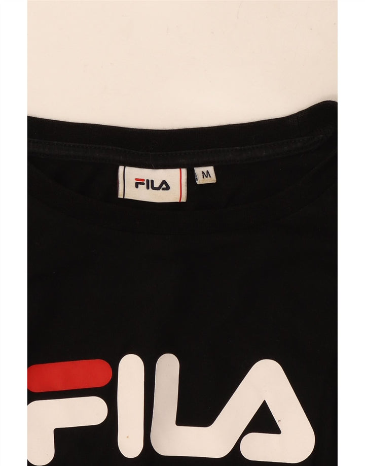 FILA Haut court graphique à manches longues pour femme UK 14 Noir moyen