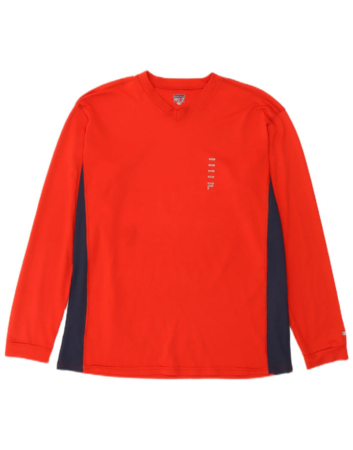 Fila Haut à manches longues pour hommes en polyester color block grand rouge