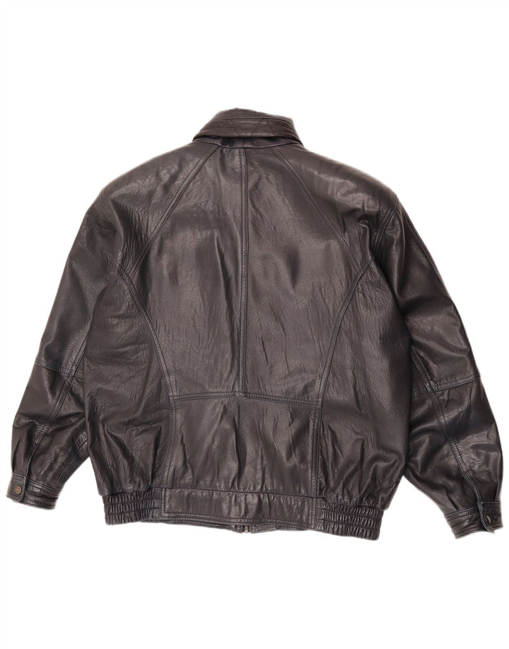 veste en cuir homme vintage EU 52 XL Cuir bleu marine