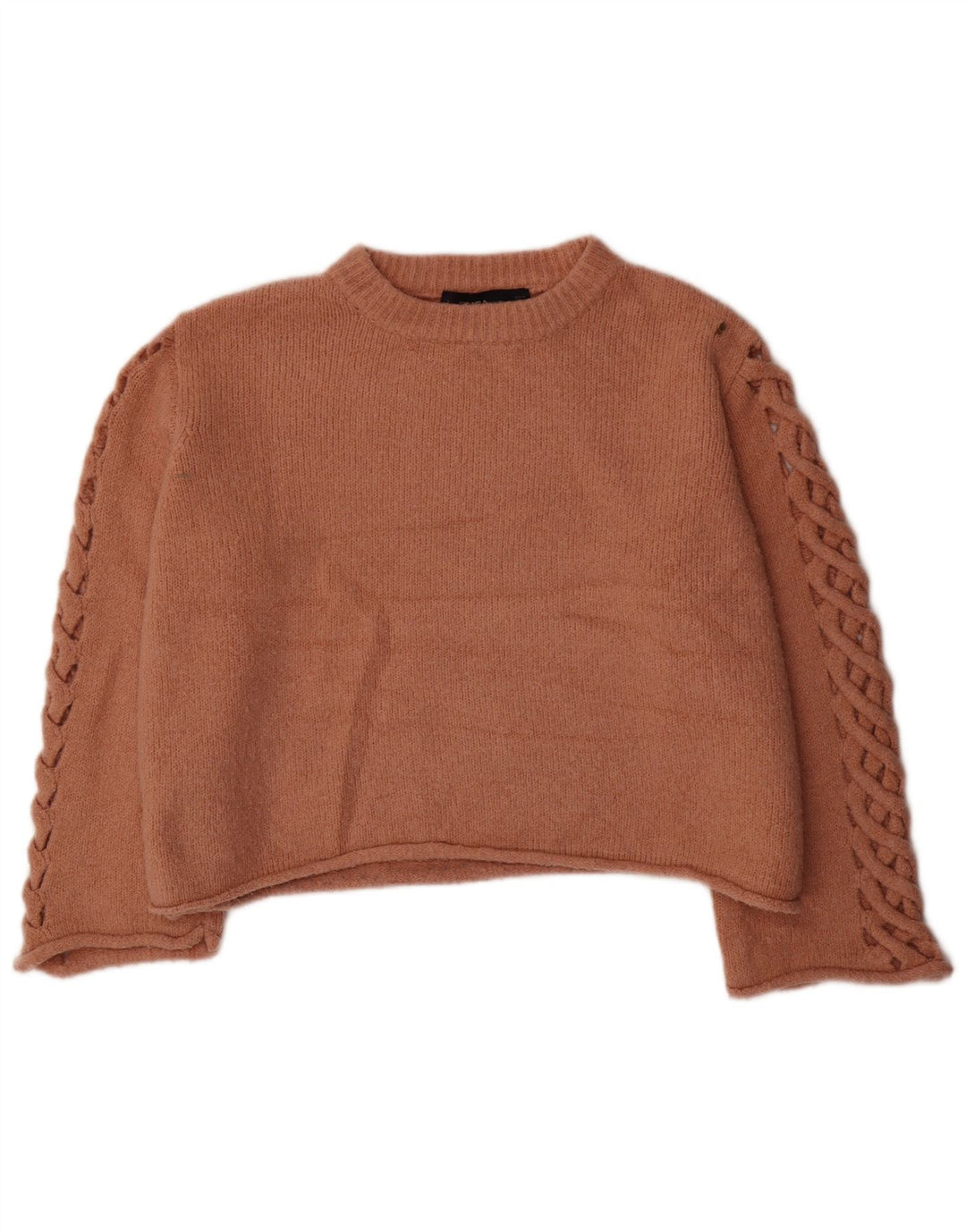 Zara Pull court surdimensionné à col rond pour femme UK 14 Marron moyen