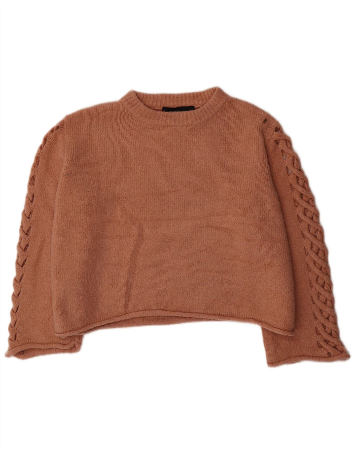 Zara Pull court surdimensionné à col rond pour femme UK 14 Marron moyen