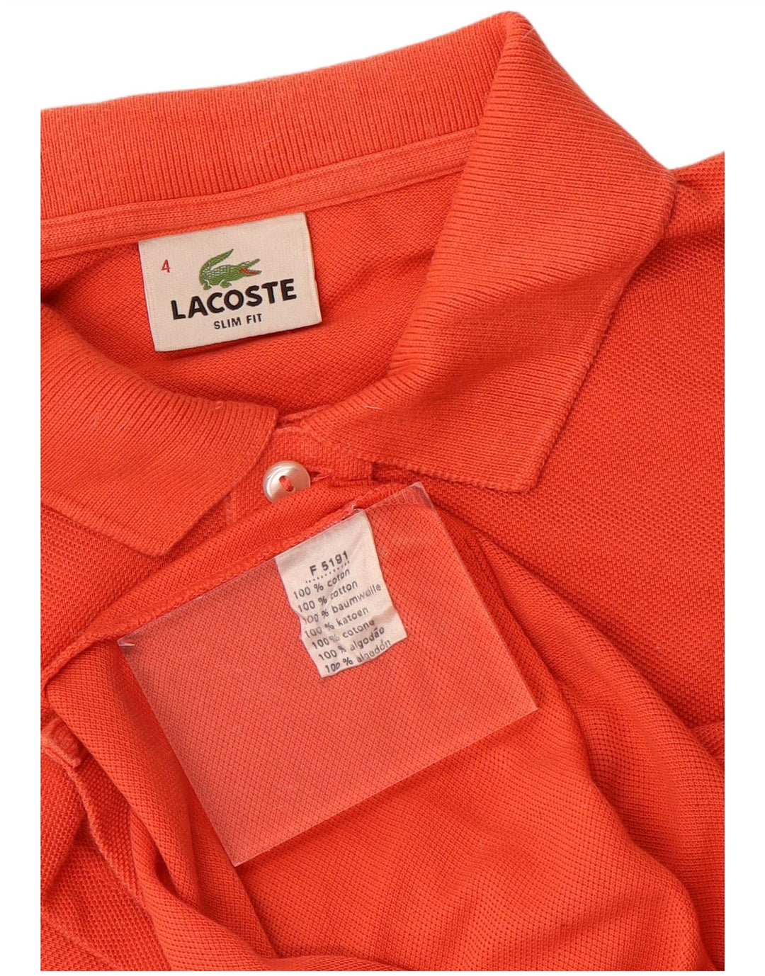 LACOSTE Polo Slim Fit Homme Taille 4 Coton Orange Moyen