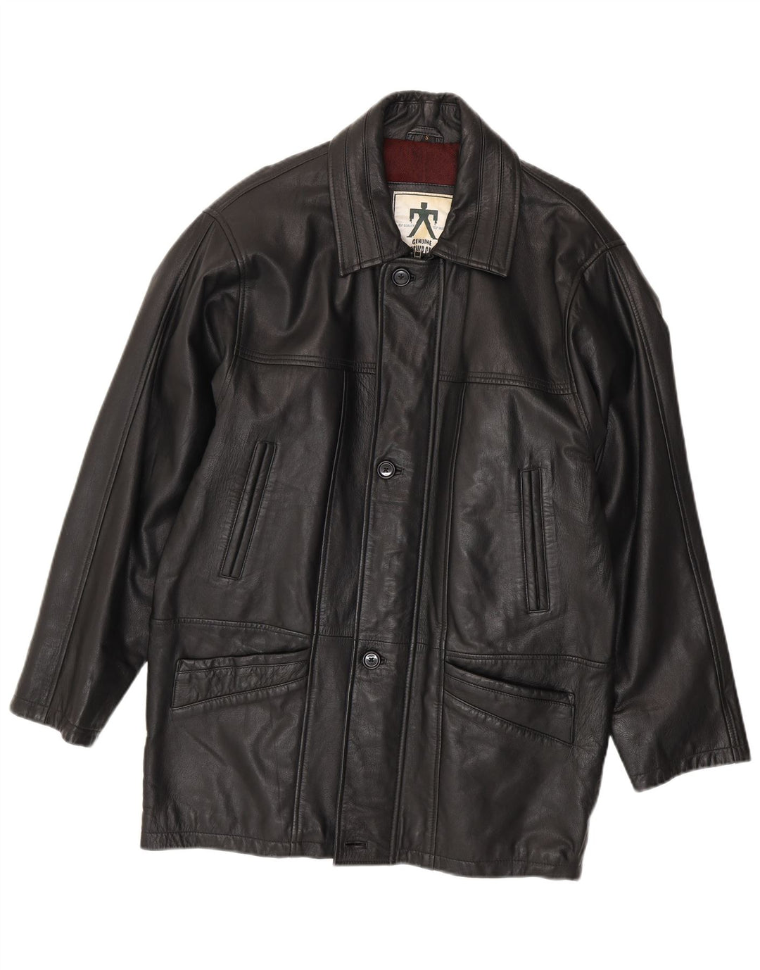 VINTAGE Manteau en cuir homme petit cuir noir