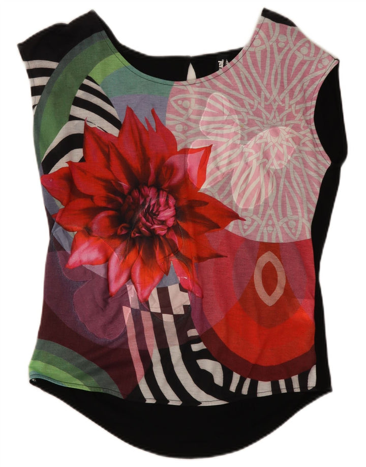 Desigual Femme Graphic Blouse Top UK 14 Medium Multicolore Floral