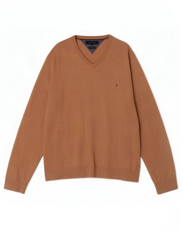 Tommy Hilfiger Pull col V pour homme XL en coton marron