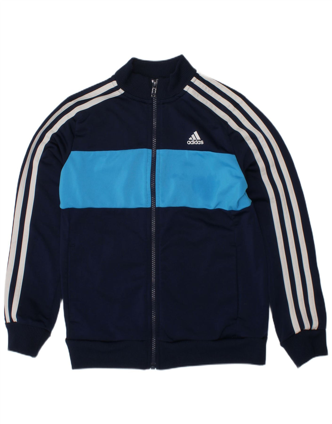 ADIDAS Boys Tracksuit Top Jacket 9-10 Years Navy Blue Colourblock
