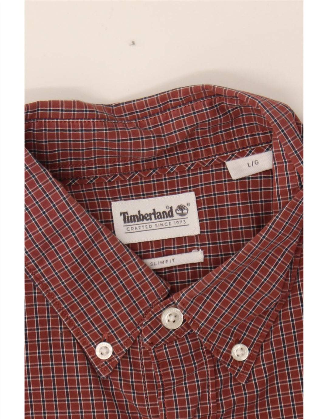 TIMBERLAND Mens Slim Fit Shirt Large Maroon Check Cotton Vintage Timberland and Second-Hand Timberland from Messina Hembry 