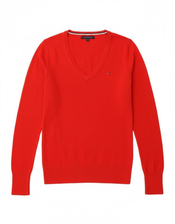 Tommy Hilfiger Pull col V pour femme UK 6 XS Rouge Coton