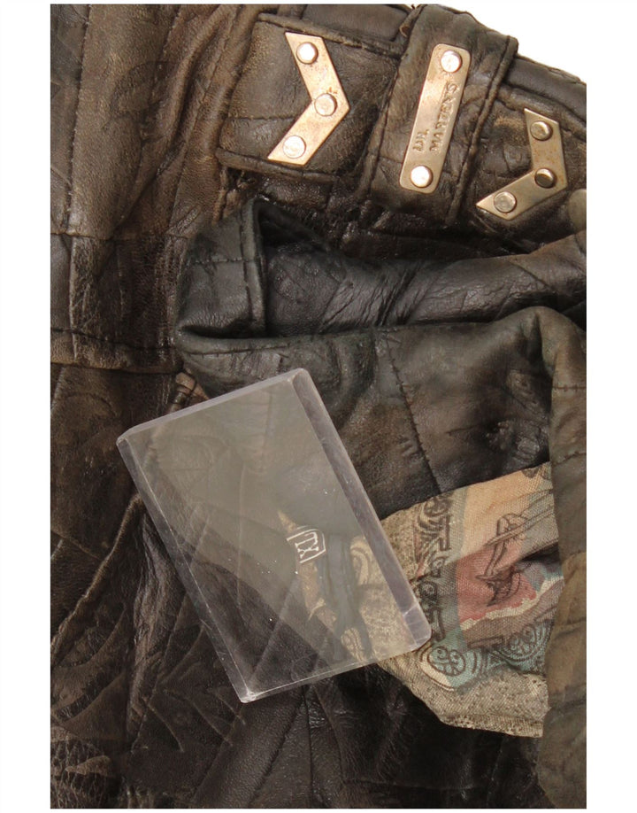 DR MARTENS Veste de motard en cuir court pour femme UK 18 XL Marron Patchwork