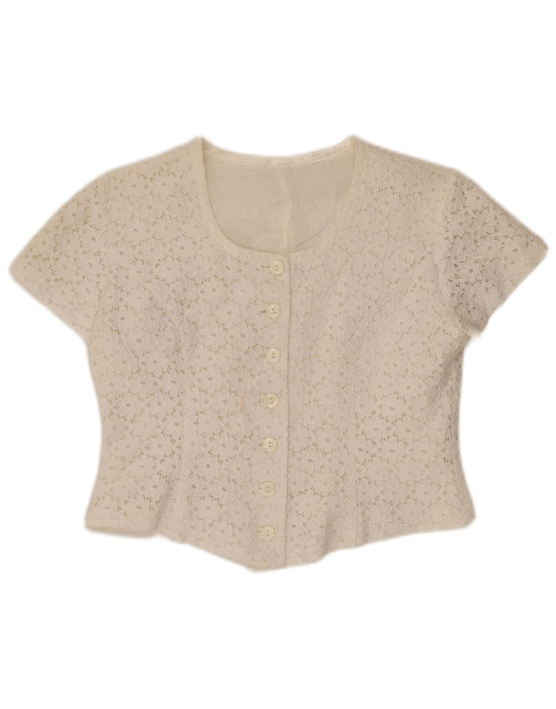 VINTAGE Femme Crop Chemise À Manches Courtes Blouse IT 46 Grand Blanc Cassé Floral