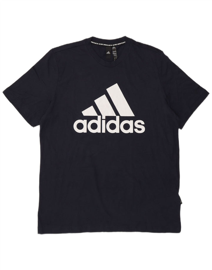 Adidas Mens Graphic T-Shirt Top Large Bleu Marine Coton