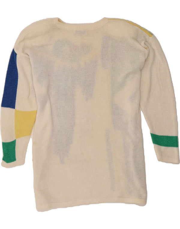 VINTAGE Womens Boat Neck Jumper Sweater IT 42 Medium Off White Bird