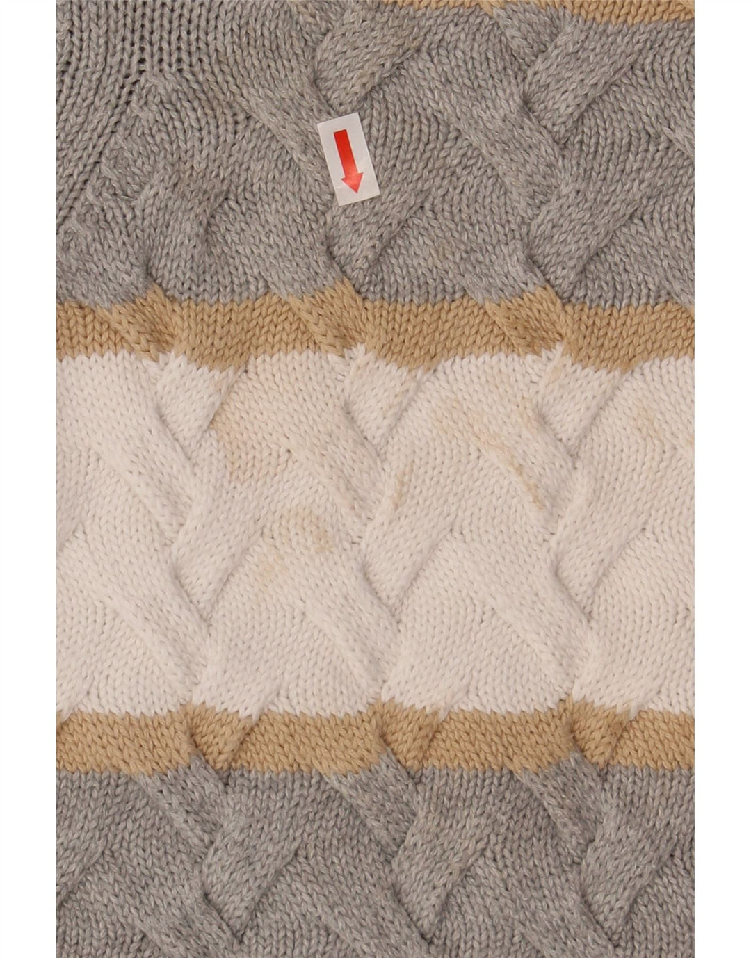 LANDS END Womens Crew Neck Jumper Sweater UK 14 Medium Off White Striped Vintage Lands End and Second-Hand Lands End from Messina Hembry 