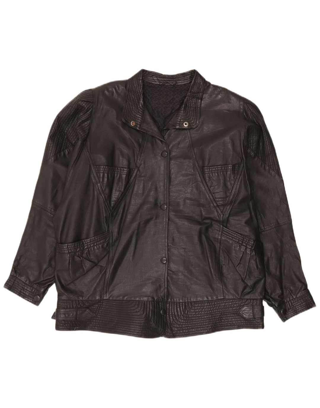 VINTAGE Veste en cuir surdimensionnée femme UK 20 2XL Noir