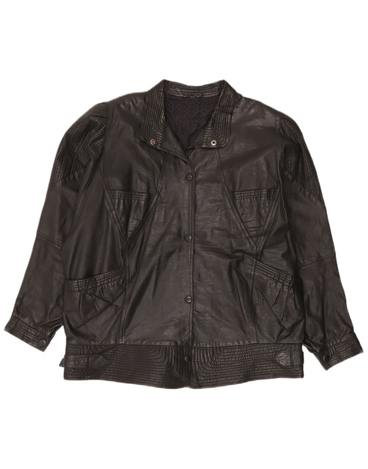 VINTAGE Veste en cuir surdimensionnée femme UK 20 2XL Noir